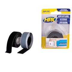 HPX Zip Fix Klittenband (haak+lus) - Zwart 2 x 20 mm x 1 m